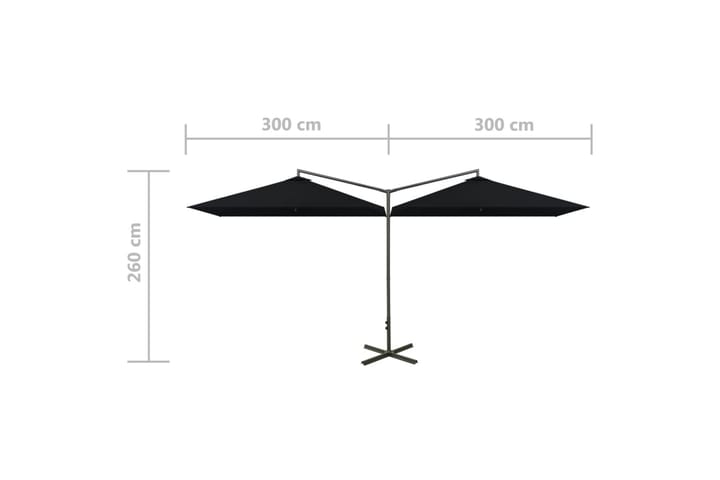 Tupla-aurinkovarjo terästanko musta 600x300 cm - Musta - Aurinkovarjo