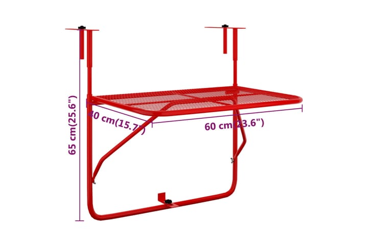 Parvekepöytä punainen 60x40 cm teräs - Punainen - Puutarhakalusteet - Parveke - Parvekekalusteet - Parvekepöytä