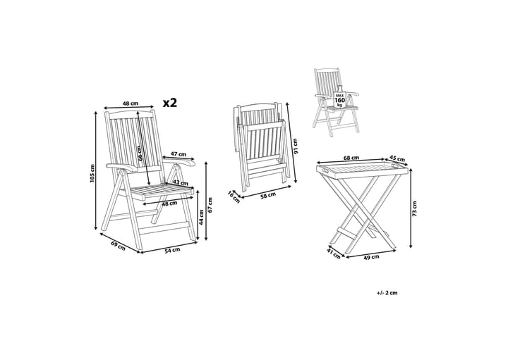 Java Puutarhakalustesetti Pöytä ja 2 tuolia - Puu/Luonnonväri - Puutarhakalusteet - Parveke - Parvekekalusteet - Parvekesetti