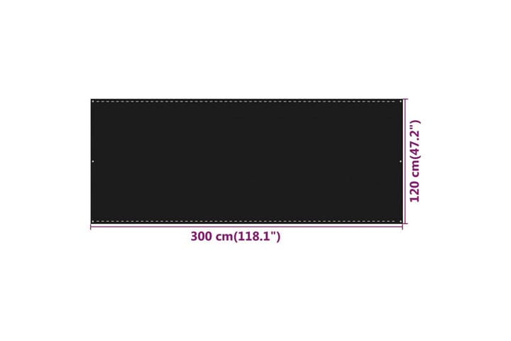 Parvekkeen suoja musta 120x300 cm HDPE - Musta - Parvekesuoja