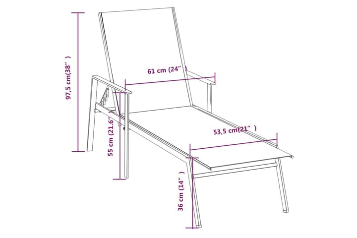 Aurinkotuoli Teräs/Textilene - Harmaa - Puutarhakalusteet - Puutarhatuoli - Aurinkotuoli