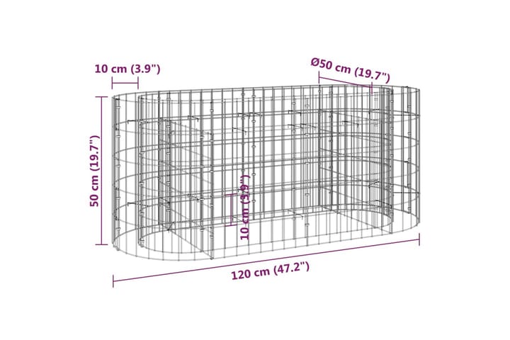 Korotettu kivikori/kukkalaatikko galvanoitu rauta 120x50x50 - Hopea - Ruukut ulkokäyttöön - Kukkalaatikko