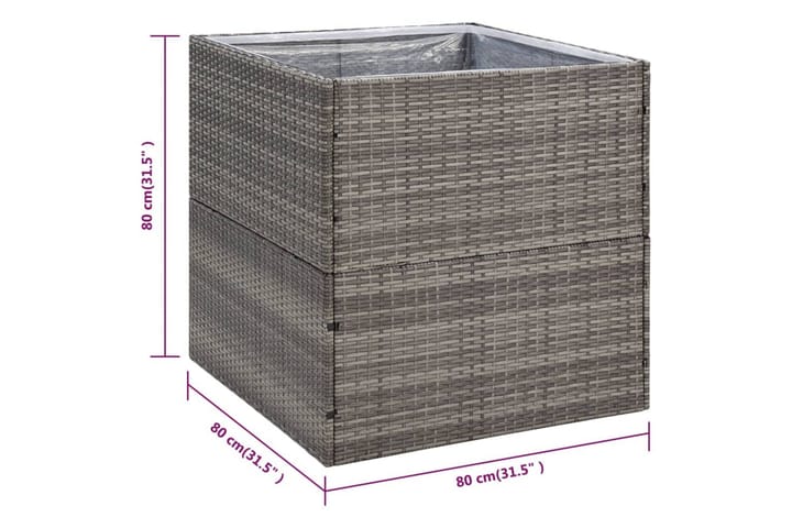 Kukkalaatikko harmaa 80x80x80 cm polyrottinki - Harmaa - Puutarhakalusteet - Tarvikkeet ulos - Muut puutarhatarvikkeet - Ruukut ulkokäyttöön