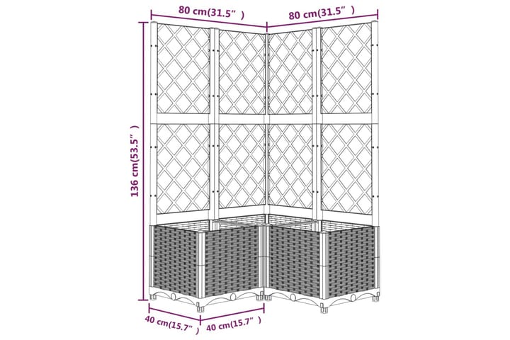 Kukkalaatikko säleiköllä musta 80x80x136 cm PP - Musta - Ruukut ulkokäyttöön - Kukkalaatikko