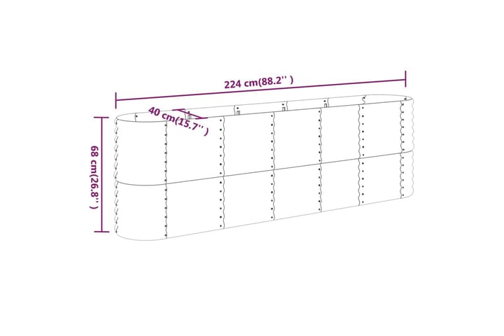 Puutarhakukkalaatikko jauhemaalattu teräs 224x40x68 cm hopea - Hopea - Puutarhakalusteet - Tarvikkeet ulos - Muut puutarhatarvikkeet - Ruukut ulkokäyttöön