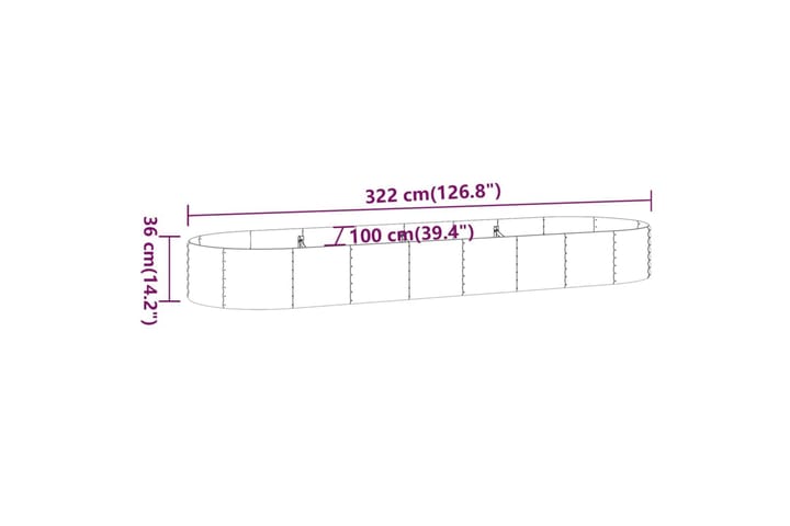 Puutarhakukkalaatikko jauhemaalattu teräs 322x100x36 cm antr - Antrasiitti - Puutarhakalusteet - Tarvikkeet ulos - Muut puutarhatarvikkeet - Ruukut ulkokäyttöön