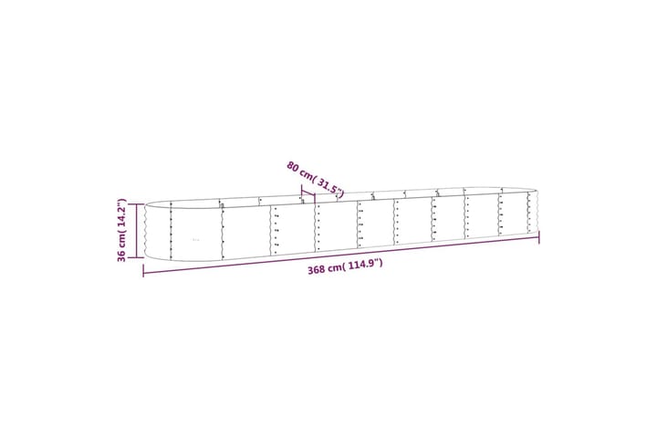 Puutarhakukkalaatikko jauhemaalattu teräs 368x80x36 cm ruske - Ruskea - Puutarhakalusteet - Tarvikkeet ulos - Muut puutarhatarvikkeet - Ruukut ulkokäyttöön