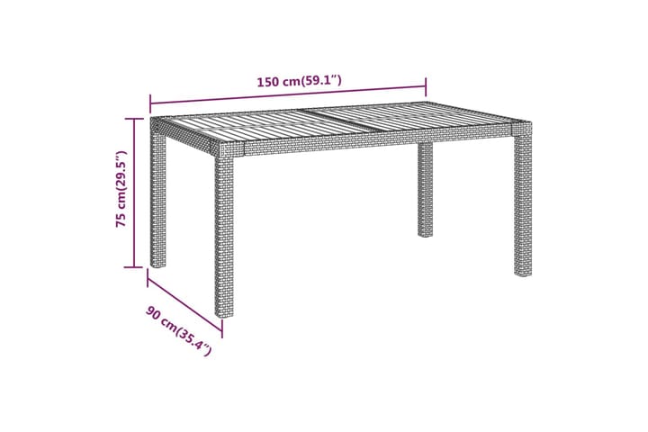 Puutarhapöytä 150x90x75 cm polyrottinki ja akaasiapuu harmaa - Harmaa - Ruokapöytä terassille