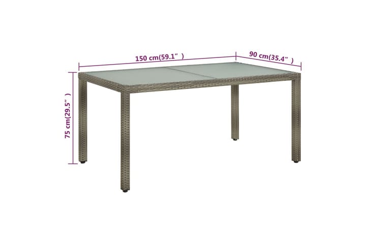 Puutarhapöytä 150x90x75cm karkaistu lasi ja polyrottinki har - Harmaa - Puutarhakalusteet - Terassipöydät - Ruokapöytä terassille