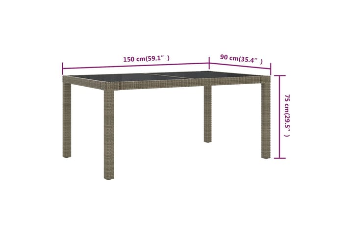 Puutarhapöytä 150x90x75cm karkaistu lasi ja polyrottinki har - Harmaa - Puutarhakalusteet - Terassipöydät - Ruokapöytä terassille