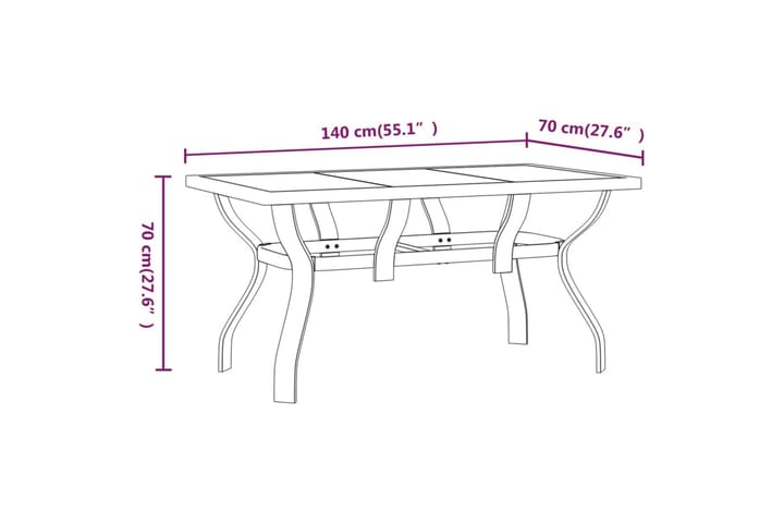 Puutarhapöytä harmaa ja musta 140x70x70 cm teräs ja lasi - Harmaa - Puutarhakalusteet - Terassipöydät - Ruokapöytä terassille