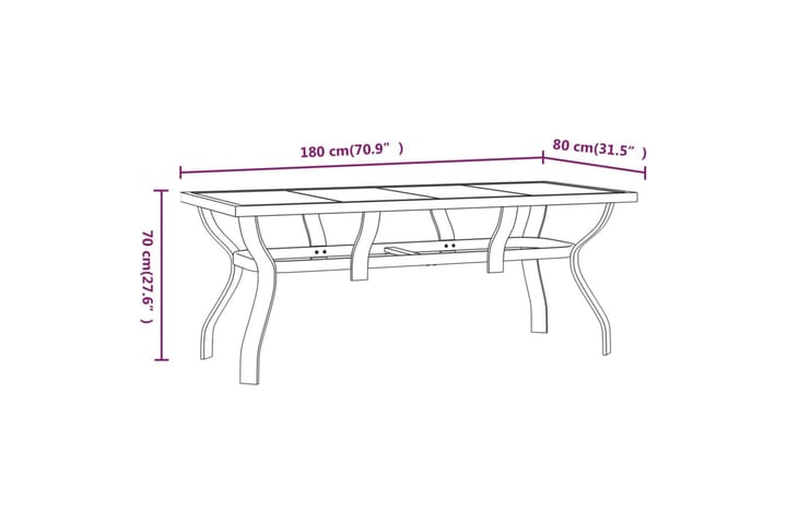 Puutarhapöytä harmaa ja musta 180x80x70 cm teräs ja lasi - Harmaa - Ruokapöytä terassille