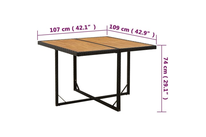 Puutarhapöytä musta 109x107x74 cm polyrottinki ja täysi akaa - Musta - Puutarhakalusteet - Terassipöydät - Ruokapöytä terassille