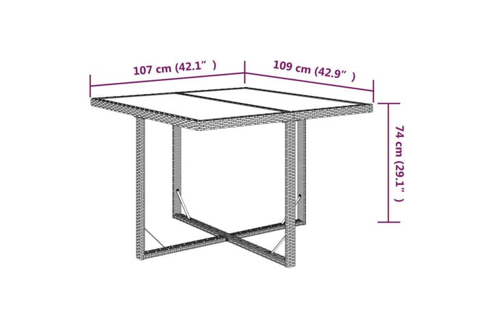 Puutarhapöytä ruskea 109x107x74 cm polyrottinki ja lasi - Ruskea - Puutarhakalusteet - Terassipöydät - Ruokapöytä terassille