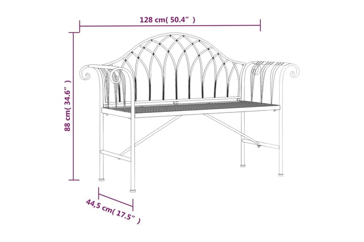 Puutarhapenkki 2:n ist 128 cm Teräs - Musta - Puutarhakalusteet - Ulkosohva & puutarhapenkki - Puutarhapenkki & ulkopenkki