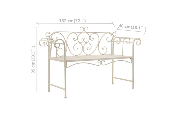 Puutarhapenkki 132 cm metalli antiikinvalkoinen - Valkoinen - Puutarhakalusteet - Ulkosohva & puutarhapenkki - Puutarhapenkki & ulkopenkki