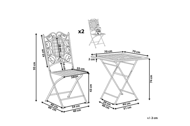 Parvekesetti 2 tuolilla Musta BORMIO - Musta - Puutarhakalusteet - Ulkoryhmä - Cafe-ryhmä