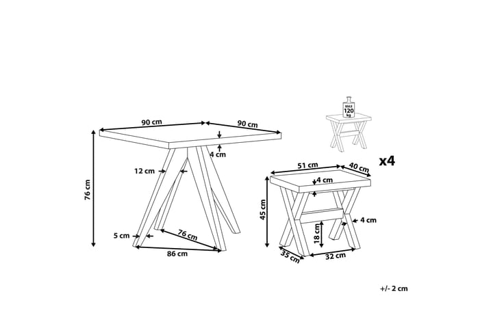 Puutarhasenkki Pöytä ja 4 jakkaraa 90 x 90 cm OLBIA - Harmaa - Puutarhakalusteet - Ulkoryhmä - Cafe-ryhmä