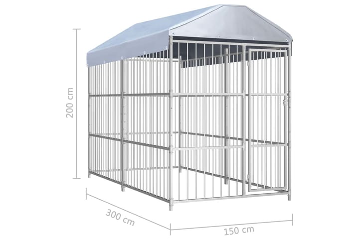 Koiran ulkohäkki katoksella 300x150x200 cm - Hopea - Puutarhakalusteet - Ulkoryhmä - Ruokailuryhmät ulos