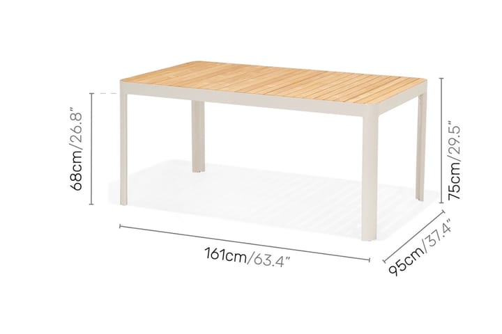 Ruokailuryhmä Portals 161 cm + 4 nojatuolia - Valkoinen / Puu - Puutarhakalusteet - Ulkoryhmä - Ruokailuryhmät ulos