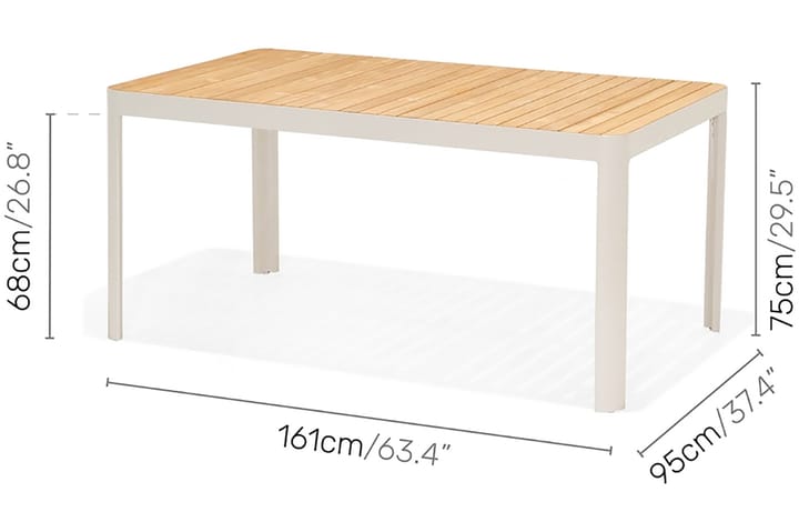 Ruokailuryhmä Portals 161 cm + 4 tuolia - Valkoinen / Puu - Puutarhakalusteet - Ulkoryhmä - Ruokailuryhmät ulos