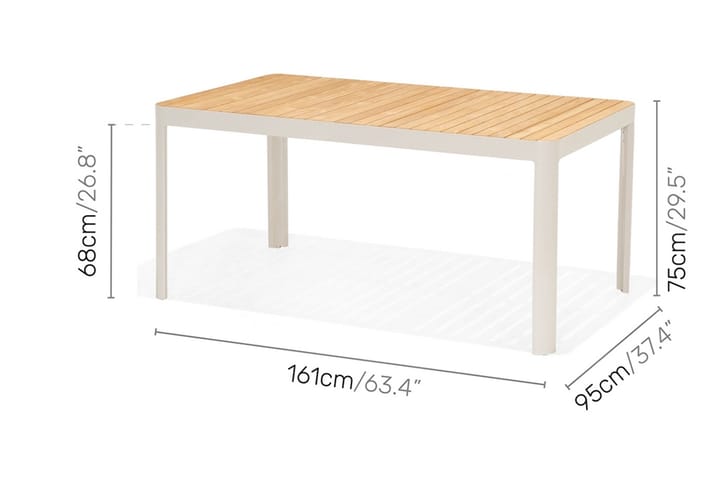 Ruokailuryhmä Portals 161 cm + 6 nojatuolia - Valkoinen / Puu - Puutarhakalusteet - Ulkoryhmä - Ruokailuryhmät ulos