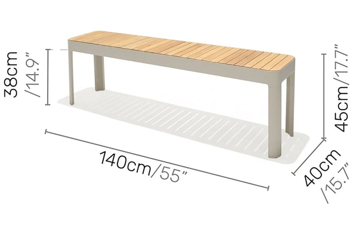 Ruokailuryhmä Portals 161 cm + 2 penkkiä - Valkoinen / Puu - Puutarhakalusteet - Ulkoryhmä - Ruokailuryhmät ulos