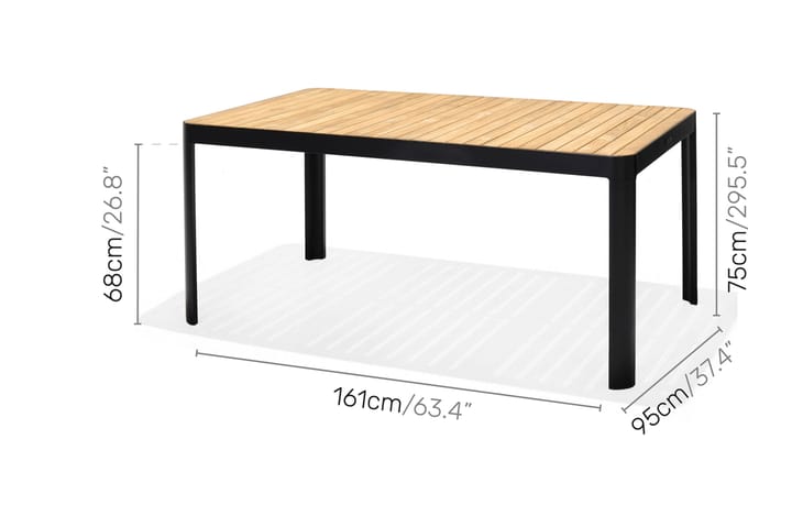 Ruokailuryhmä Portals 161 cm + 4 tuolia + penkki - Musta/Puu - Puutarhakalusteet - Ulkoryhmä - Ruokailuryhmät ulos