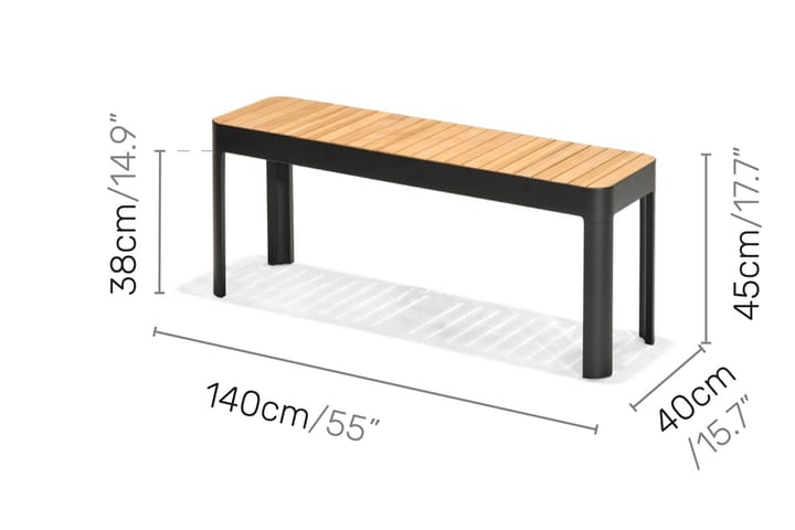 Ruokailuryhmä Portals 161 cm + 4 tuolia + penkki - Musta/Puu - Puutarhakalusteet - Ulkoryhmä - Ruokailuryhmät ulos