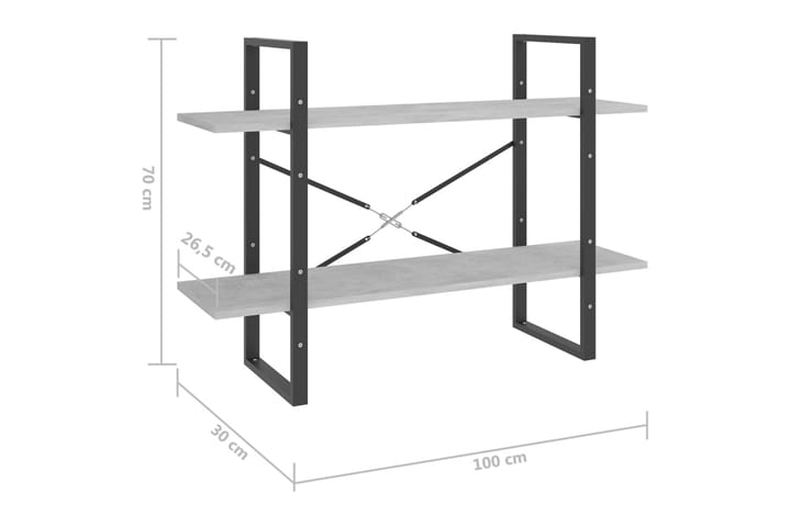 2-tasoinen kirjahylly betoninharmaa 100x30x70 cm lastulevy - Harmaa - Säilytys - Hylly - Kirjahylly