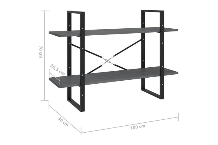 2-tasoinen kirjahylly harmaa 100x30x70 cm täysi mänty - Säilytys - Hylly - Kirjahylly