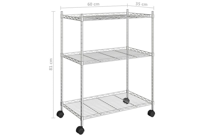 3-kerroksinen varastohylly pyörillä 60x35x81 cm kromi 150 kg - Hopea - Hyllyjärjestelmä