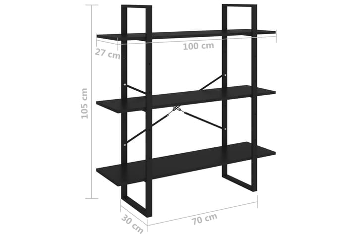 3-tasoinen kirjahylly musta 100x30x105 cm täysi mänty - Säilytys - Hylly - Kirjahylly