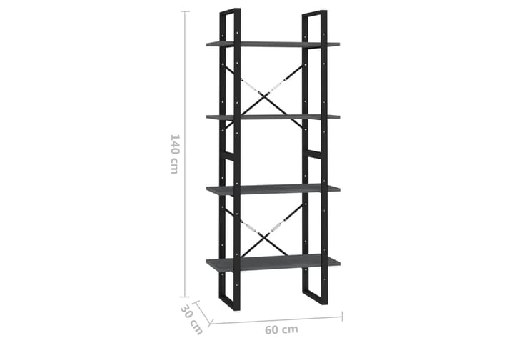 4-tasoinen kirjahylly harmaa 60x30x140 cm täysi mänty - Säilytys - Hylly - Kirjahylly