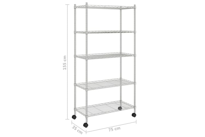 5-kerroksinen varastohylly pyörillä 75x35x155 cm kromi 250 k - Hopea - Säilytys - Hylly - Seinähylly