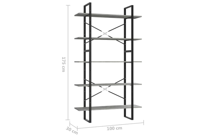 5-tasoinen kirjahylly betoninharmaa 100x30x175 cm lastulevy - Harmaa - Säilytys - Hylly - Kirjahylly