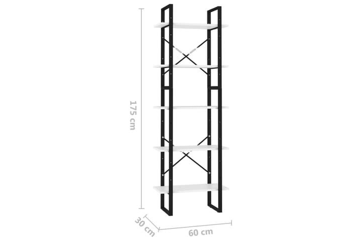 5-tasoinen kirjahylly valkoinen 60x30x175 cm lastulevy - Valkoinen - Säilytys - Hylly - Kirjahylly