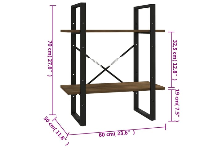 beBasic 2-kerroksinen Kirjahylly ruskea tammi 60x30x70 cm tekninen puu - Ruskea - Säilytys - Hylly - Kirjahylly