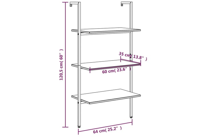 beBasic 3-kerroksinen kalteva hylly vaaleanrusk ja musta 64x35x120,5 cm - Ruskea - Säilytys - Hylly - Kirjahylly