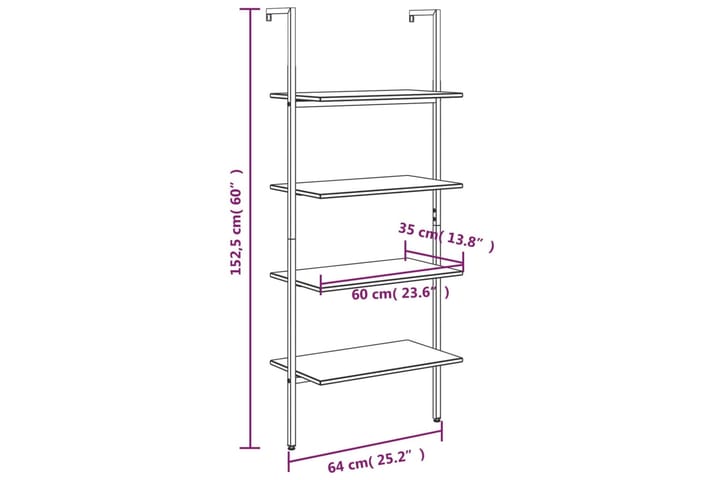 beBasic 4-kerroksinen kalteva hylly vaaleanrusk ja musta 64x35x152,5 cm - Ruskea - Säilytys - Hylly - Kirjahylly