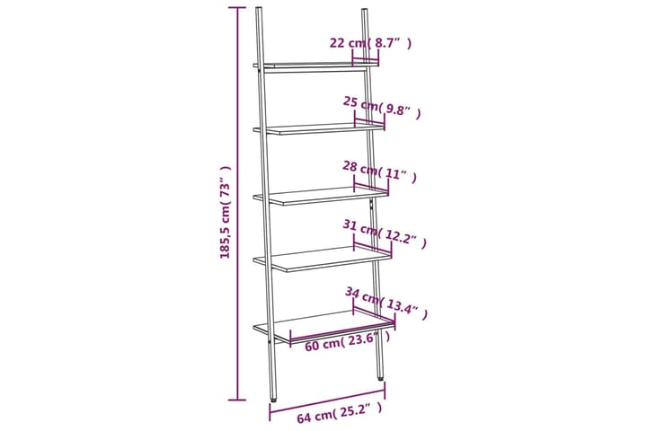 beBasic 5-kerroksinen kalteva hylly tummanrusk. ja musta 64x34x185,5 cm - Ruskea - Säilytys - Hylly - Kirjahylly