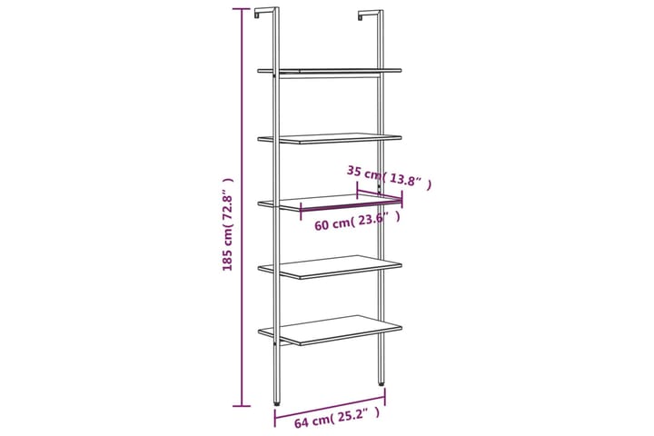 beBasic 5-kerroksinen kalteva hylly tummanruskea ja musta 64x35x185 cm - Ruskea - Säilytys - Hylly - Kirjahylly