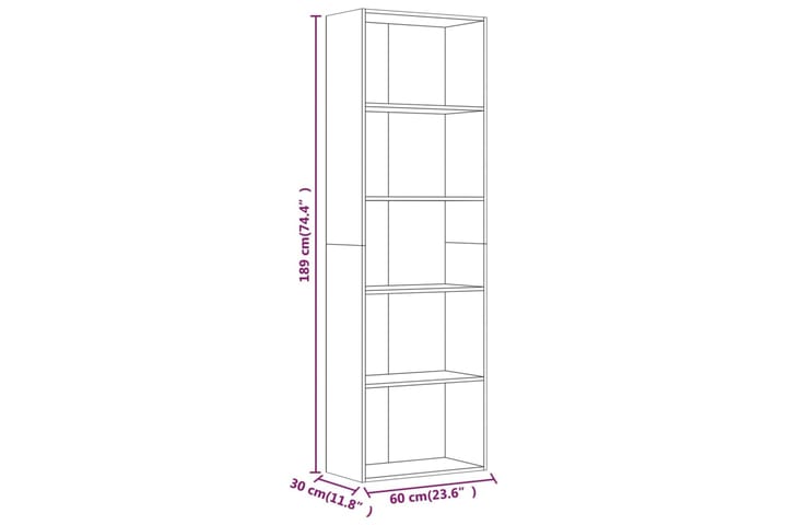 beBasic 5-kerroksinen Kirjahylly savutammi 60x30x189 cm tekninen puu - Ruskea - Säilytys - Hylly - Kirjahylly