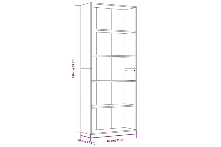 beBasic 5-kerroksinen Kirjahylly savutammi 80x30x189 cm tekninen puu - Ruskea - Säilytys - Hylly - Kirjahylly