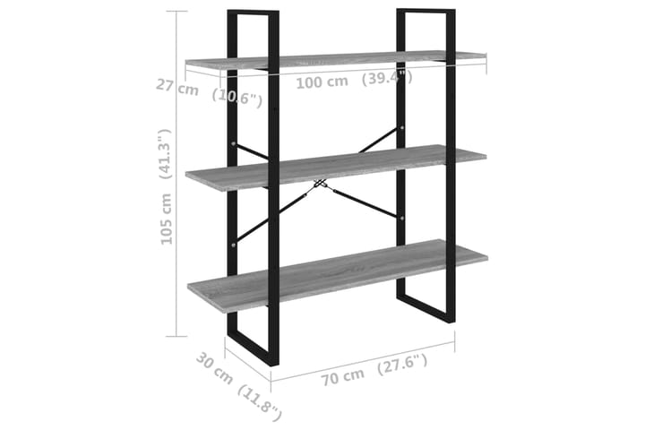 beBasic Kirjahylly harmaa Sonoma 100x30x105 cm tekninen puu - Harmaa - Säilytys - Hylly - Kirjahylly