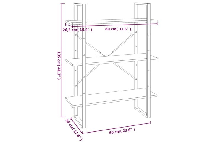 beBasic Kirjahylly harmaa Sonoma 80x30x105 cm tekninen puu - Harmaa - Säilytys - Hylly - Kirjahylly