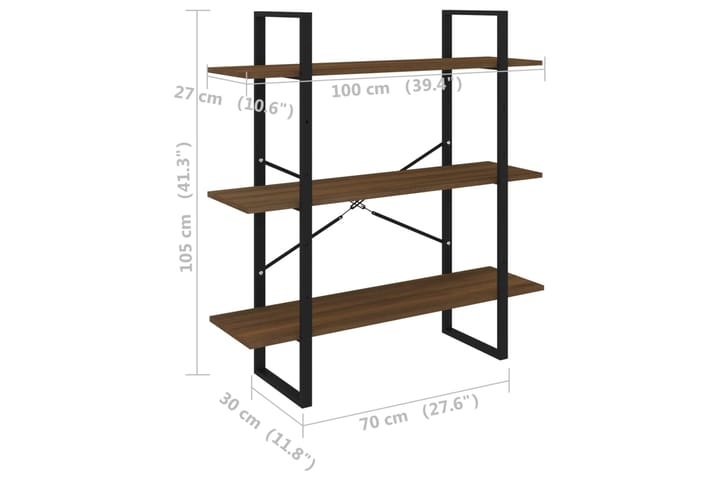 beBasic Kirjahylly ruskea tammi 100x30x105 cm tekninen puu - Ruskea - Säilytys - Hylly - Kirjahylly