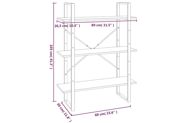 beBasic Kirjahylly ruskea tammi 80x30x105 cm tekninen puu - Ruskea - Säilytys - Hylly - Kirjahylly