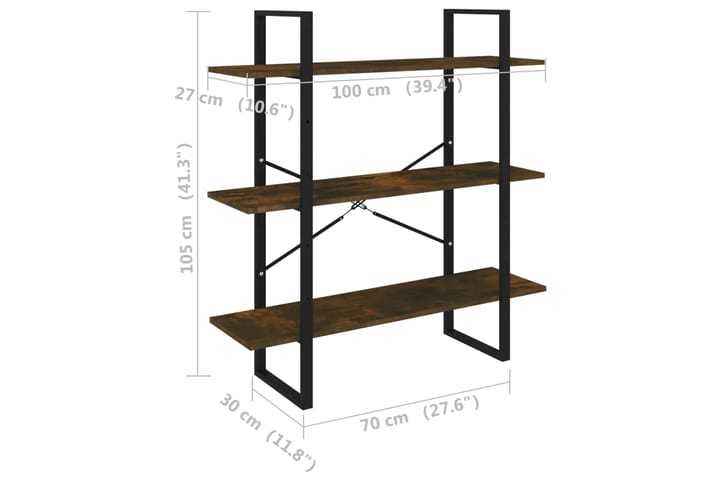 beBasic Kirjahylly savutammi 100x30x105 cm tekninen puu - Ruskea - Säilytys - Hylly - Kirjahylly