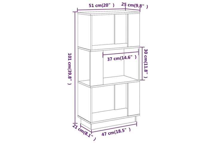 beBasic Kirjahylly/tilanjakaja 51x25x101 cm täysi mänty - Ruskea - Säilytys - Hylly - Kirjahylly